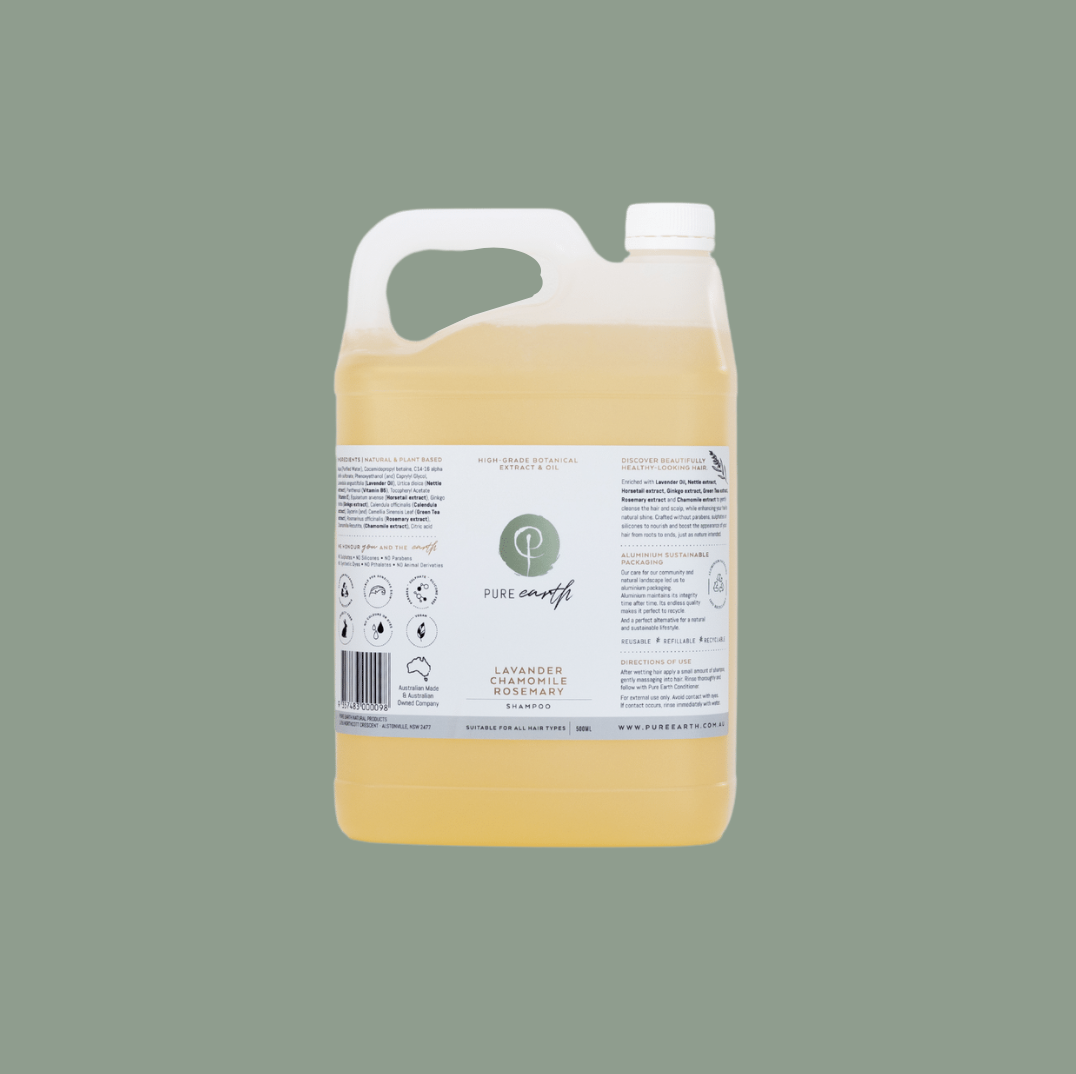 A bulk-sized yellow shampoo bottle with a white label.