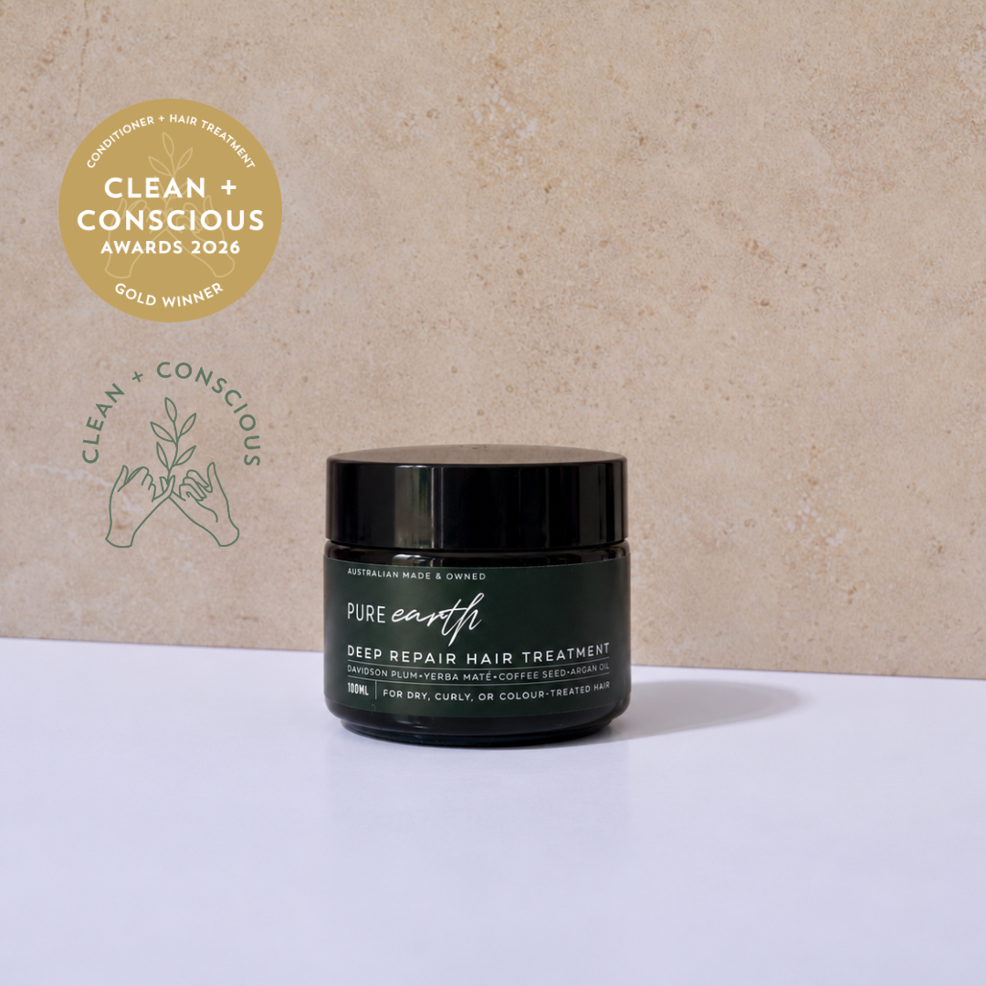 Pure Earth Deep Repair Hair Treatment 100ml Travel Size for dry, curly and colour-treated hair, designed to detangle, reduce frizz, add hydration, softness and shine.