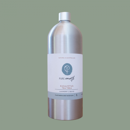 Pure Earth Natural Laundry Liquid with Essential Oil for Eucalyptus in eco-friendly, refillable 1l Aluminium bottle