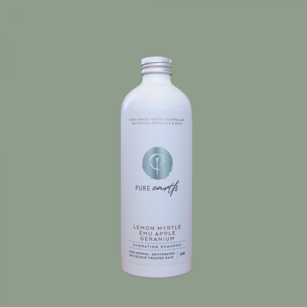 Pure Earth Natural Shampoo with Lemon Myrtle and Emu Apple in eco-friendly, refillable 500ml bottle